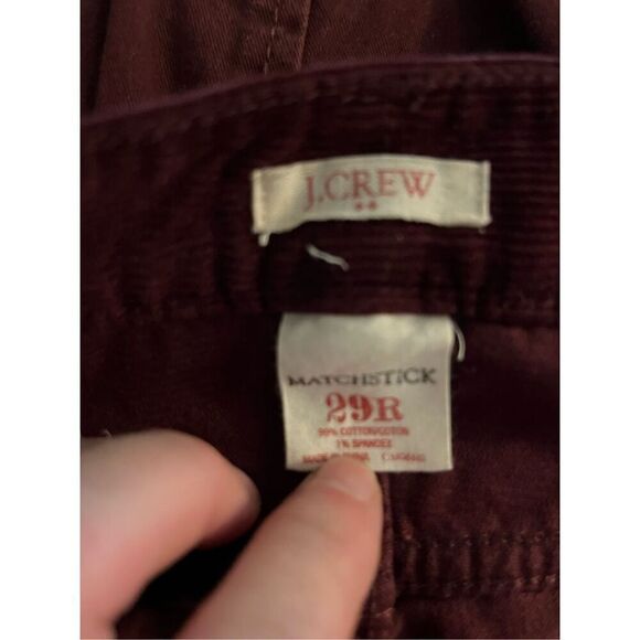 J. Crew Matchstick Corduroy Pants Women's Size 29 R Regular 31" Long Burgundy Fa - Picture 3 of 5